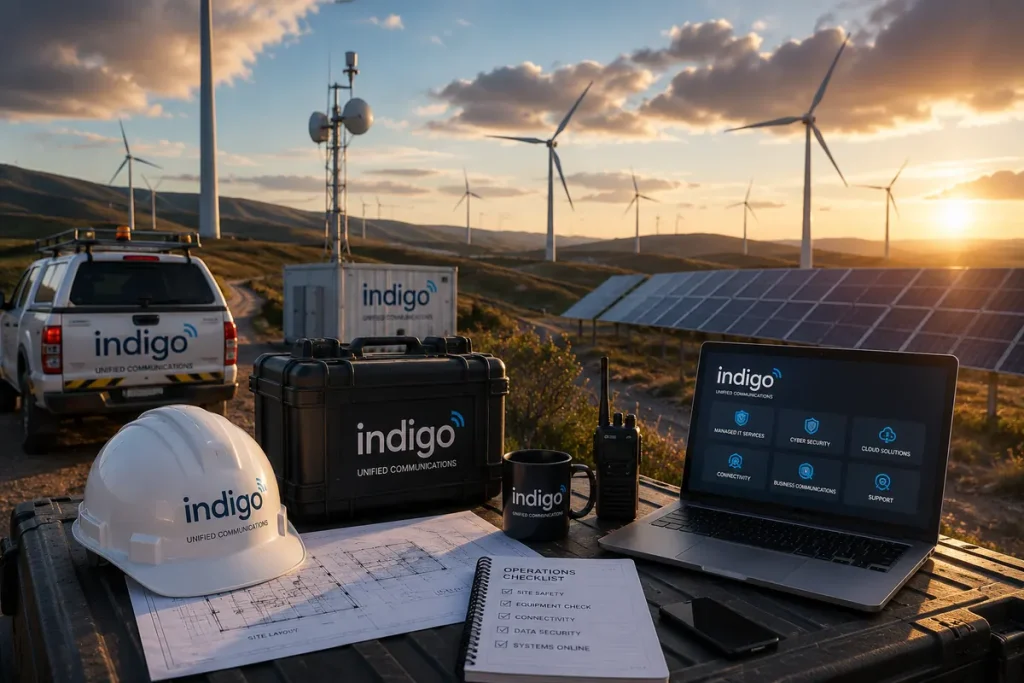 Rugged laptop and kit at a wind and solar site
