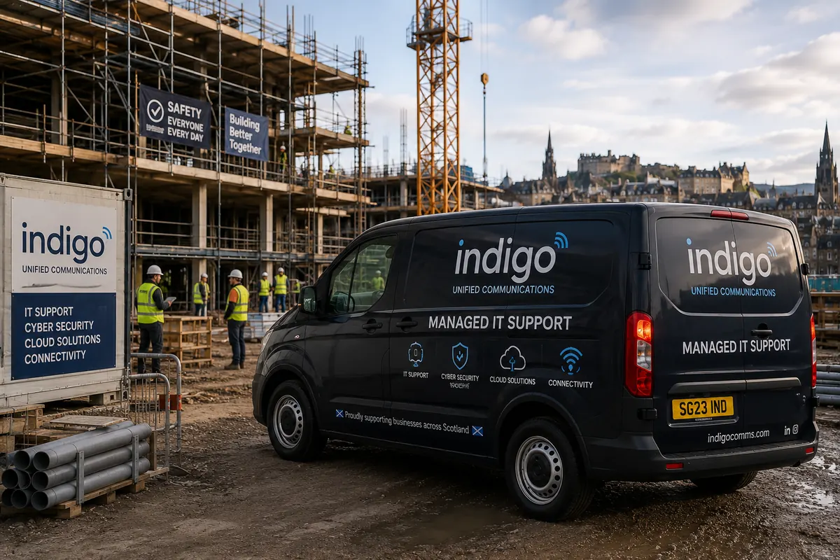 Indigo van at a construction site